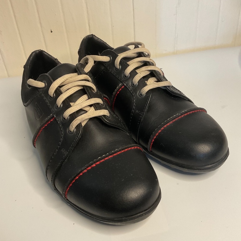 Bally Golf Shoes Shoes 27902 Black Leather‎ Red/White Stitching Women's 7.5
